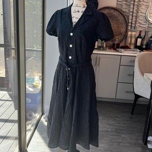Black eyelet shirt dress